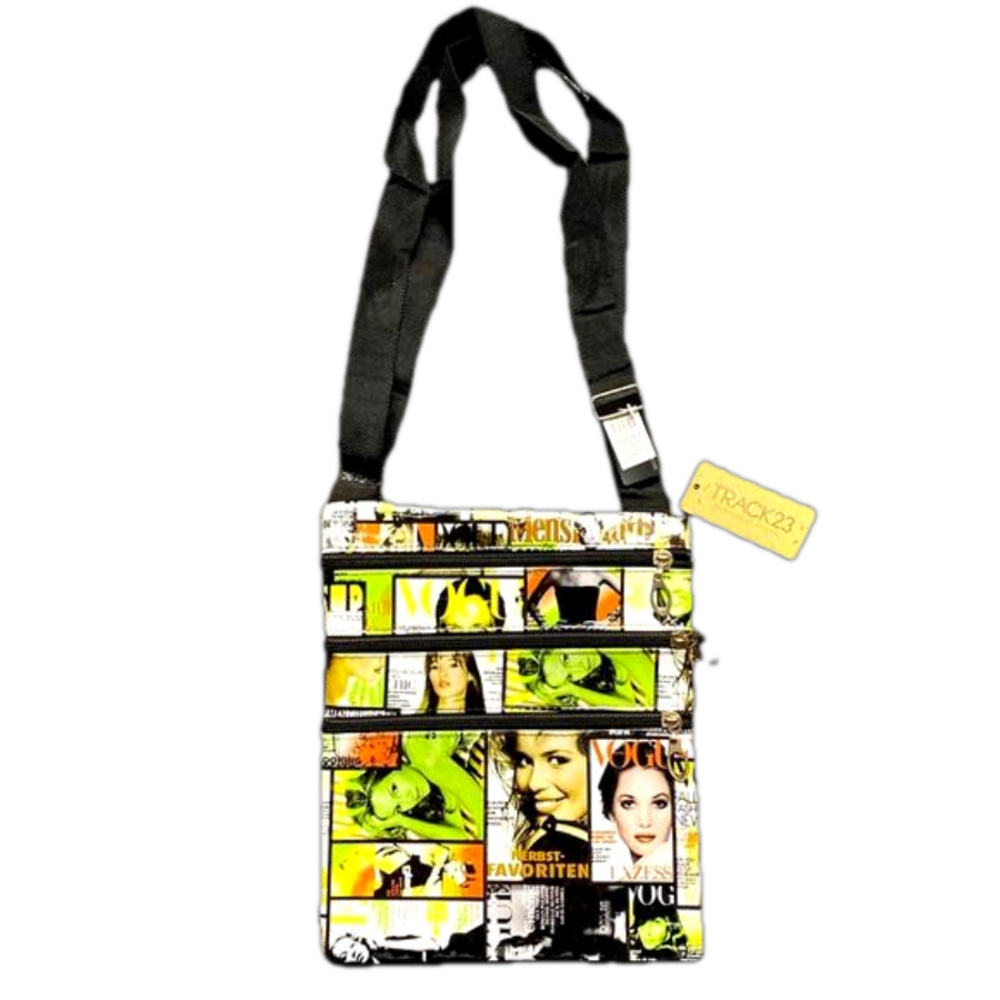 Trac Women's Magazine Print Crossbody Bag - yellow, green, black, orange